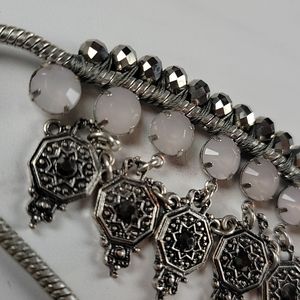 Silver and pink crystal statement necklace